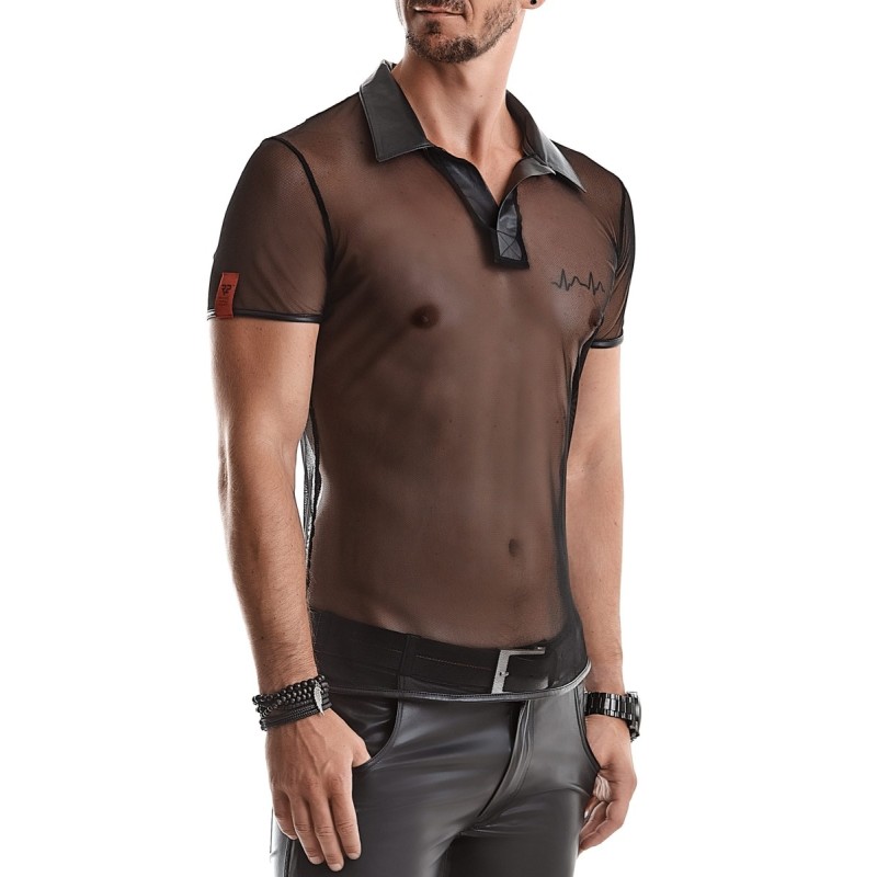 Polo en maille noire transparente - Regnes Polo en maille noire transparente - Regnes