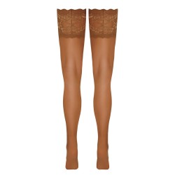 Bas autofixants large jarretière dentelle beige - Cotelli Legwear